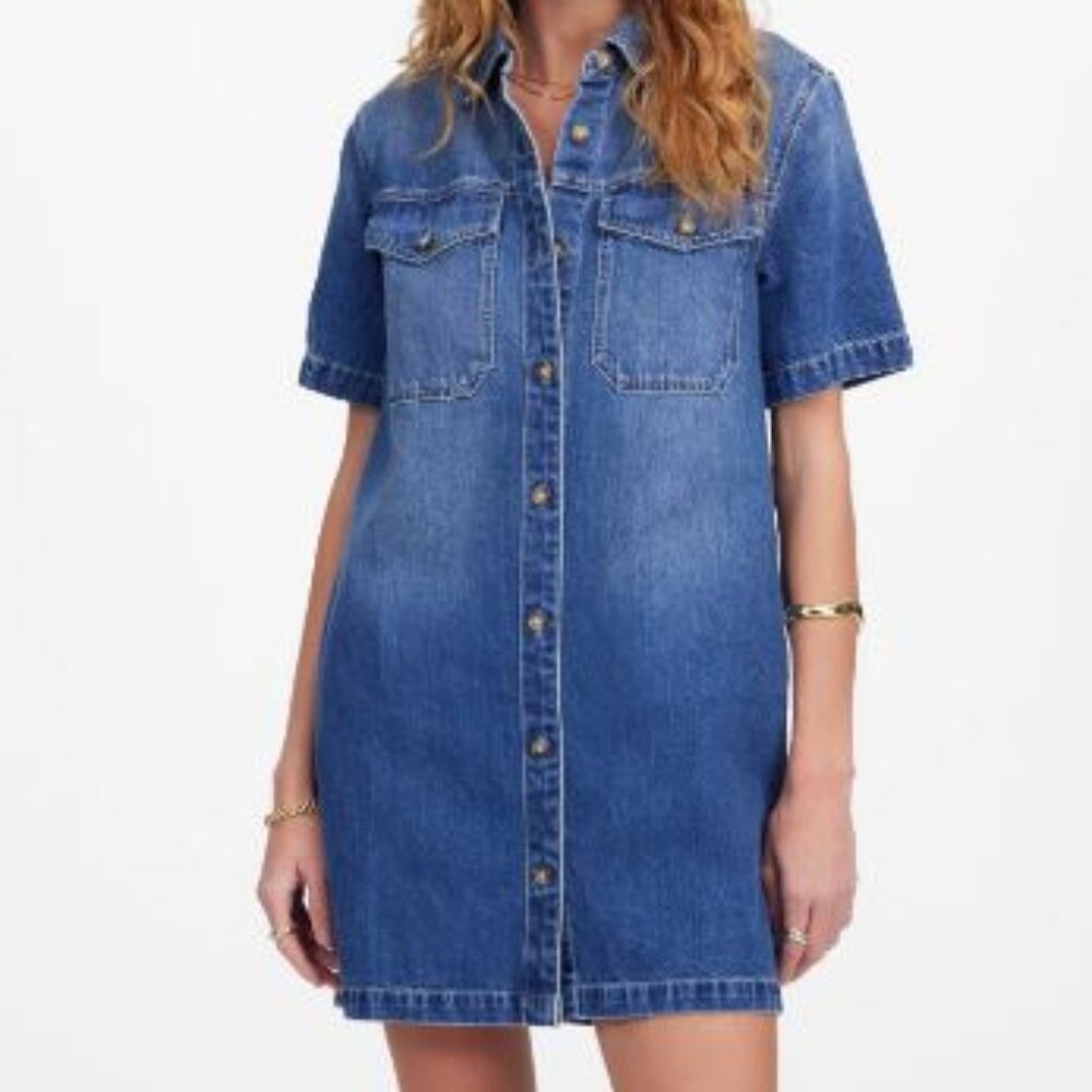 Madewell:  Boxy Denim Shirt Dress, Size Large, Medium Wash